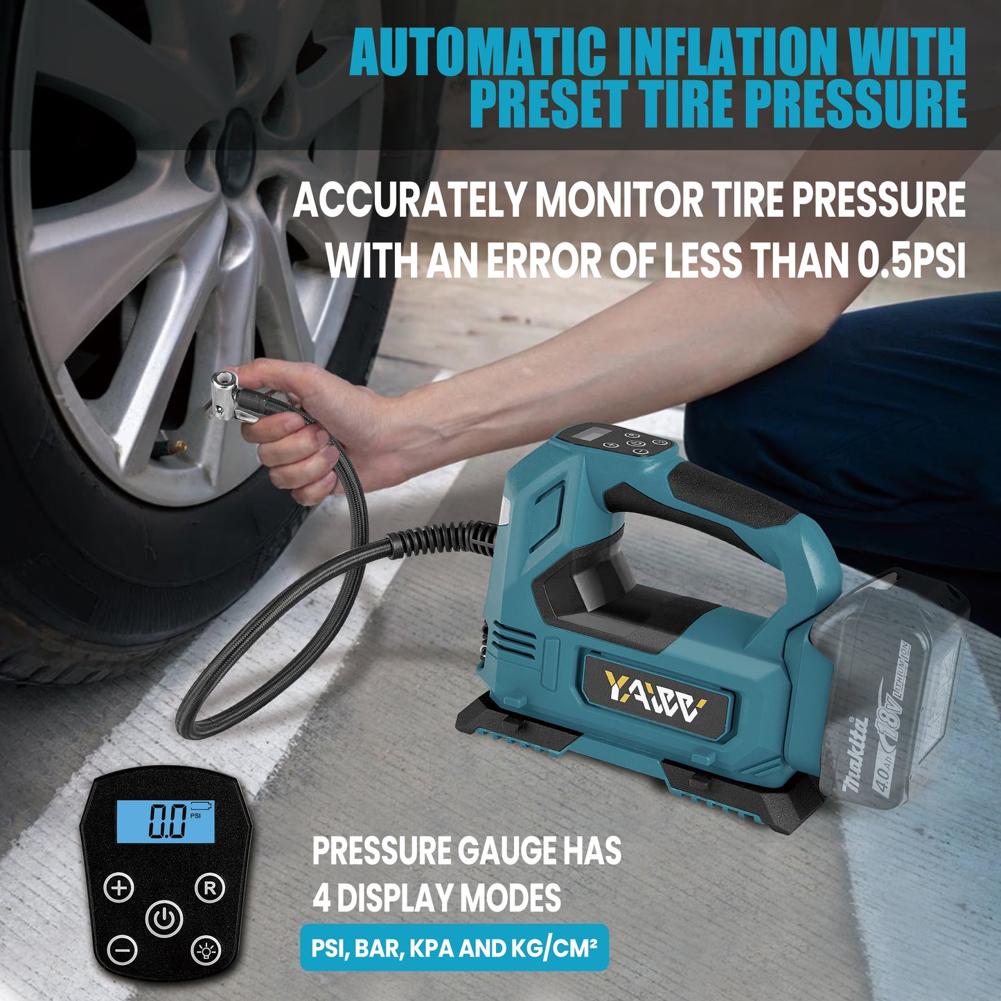 Cordless Tire Inflator Air Compressor for Makita 18V Battery, 160PSI Portable LED Light Handheld Air Pump with Digital Pressure Gauge for Cars Motorcycles Bikes Sport Balls(Battery Not Included)