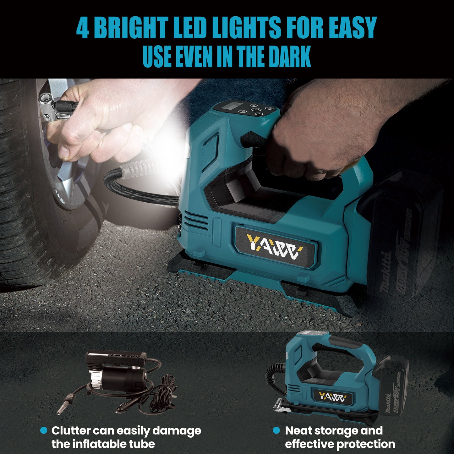 Cordless Tire Inflator Air Compressor for Makita 18V Battery, 160PSI Portable LED Light Handheld Air Pump with Digital Pressure Gauge for Cars Motorcycles Bikes Sport Balls(Battery Not Included)