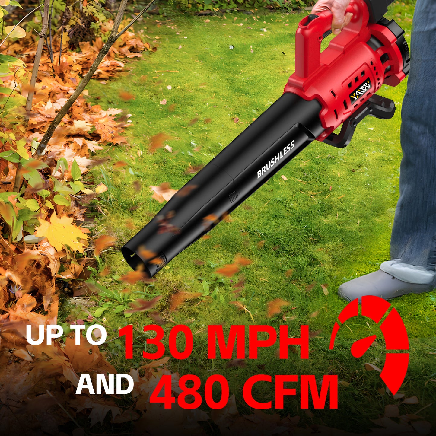 Cordless Leaf Blower for Milwaukee M18 Battery, 480 CFM Electric Blower with Brushless Motor, Lockable to Maintain Speeds up to 130MPH, Handheld Blower for Snow Blowing, Lawn Care, Yard(No Battery)