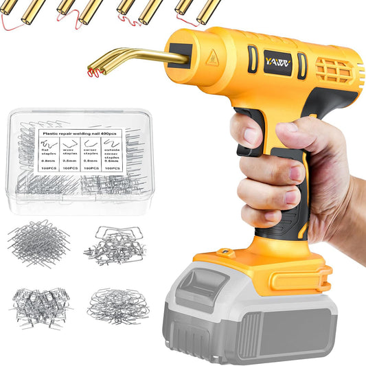 Cordless Plastic Welder Gun for Dewalt 20v Battery, YAWV Portable 120W Welding Machine Hot Stapler, 4 Types 400 Staples,Plastic Welding Kit, Car Bumper Repair Kit For DIYers