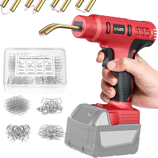 Cordless Plastic Welding Gun for Milwaukee 18v Battery, YAWV 120W Portable Automotive Tools for Machine Hot Stapler, 4 Types 400 Staples,Plastic Bumper Repair kit for DIYers (Upgrade Elbow Head)