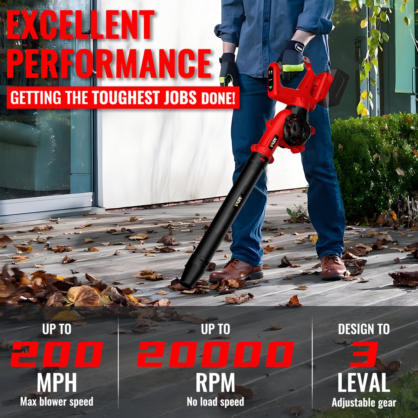 Leaf Blower, Cordless Leaf Blower for Milwaukee M18 Battery, 3 Speed Modes Up to 200MPH, 270° Rotatable Electric Leaf Blower with 4 Blowing Nozzles for Lawn Care and Yard(Battery Not Included)