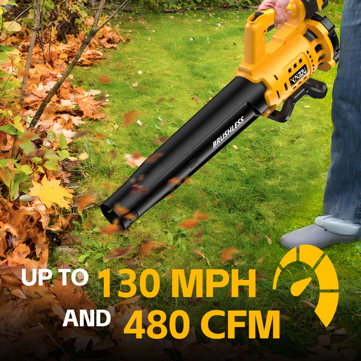 Cordless Leaf Blower for De-Walt 20V Max Battery, 480 CFM Electric Blower with Brushless Motor, Lockable to Maintain Speeds up to 130MPH, Handheld Blower for Snow Blowing, Lawn Care, Yard(No Battery)