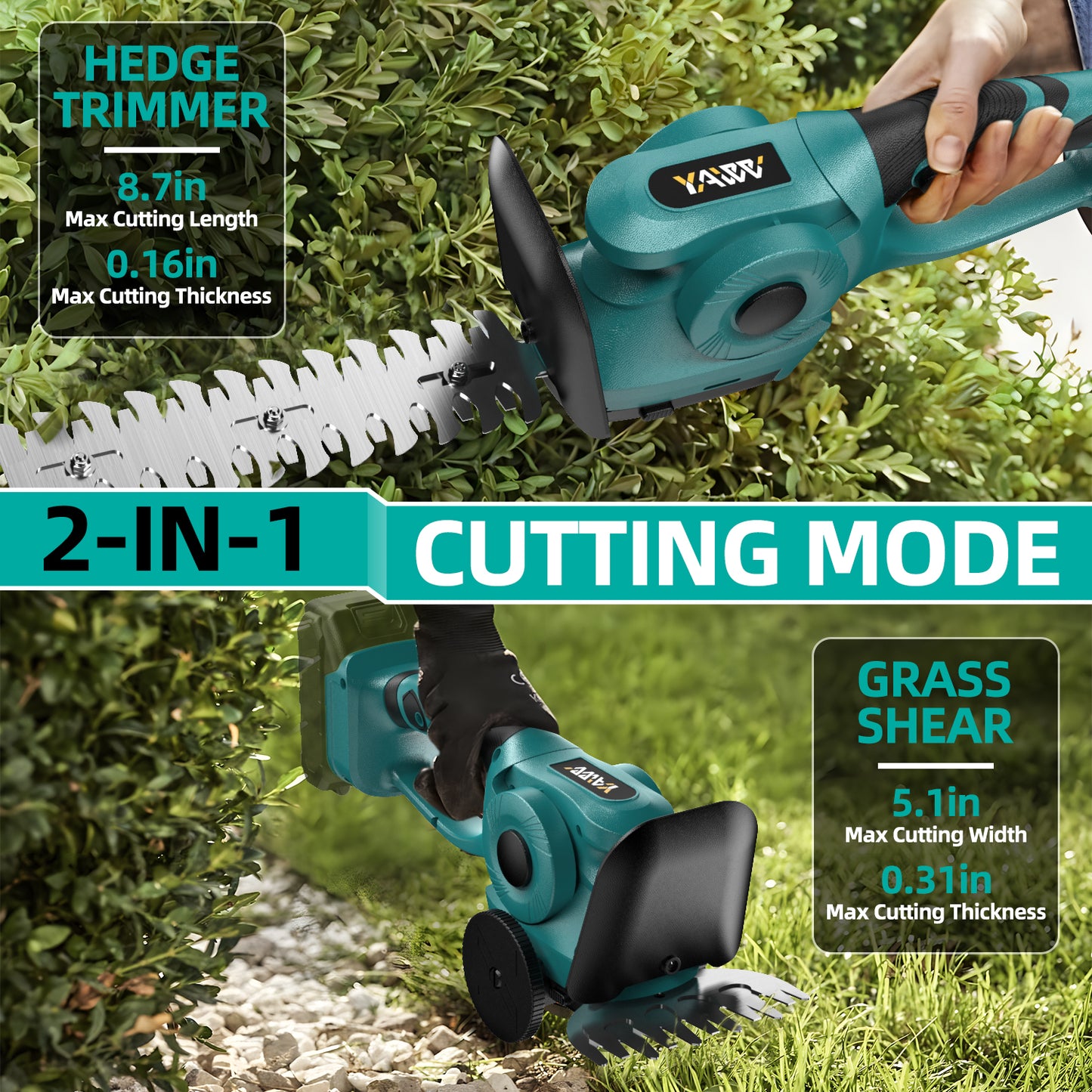 Cordless Hedge Trimmer for Makita 18V Battery(Battery not Included), 2 in 1 Handheld Hedge Trimmer with Grass Shear & Shrubbery Trimmer, 45° adjustable Grass Trimmer for Yard Lawn, Backyard, Garden