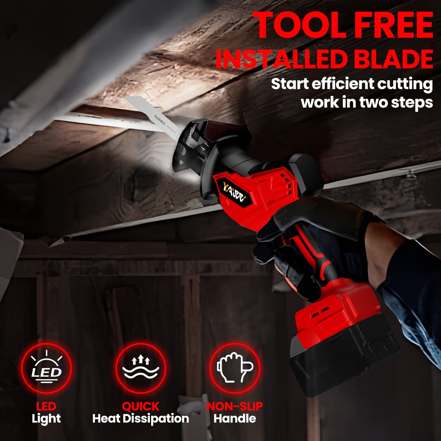 Lightweight Reciprocating Saw for Milwaukee M18 Battery, 3 Variable Speed 0-3500 Brushless Recipro Saw, Tool-free Blade Change, 4 Saw Blade Potable Recipro Saw kit for Wood/Metal/PVC Cuts - Tool Only