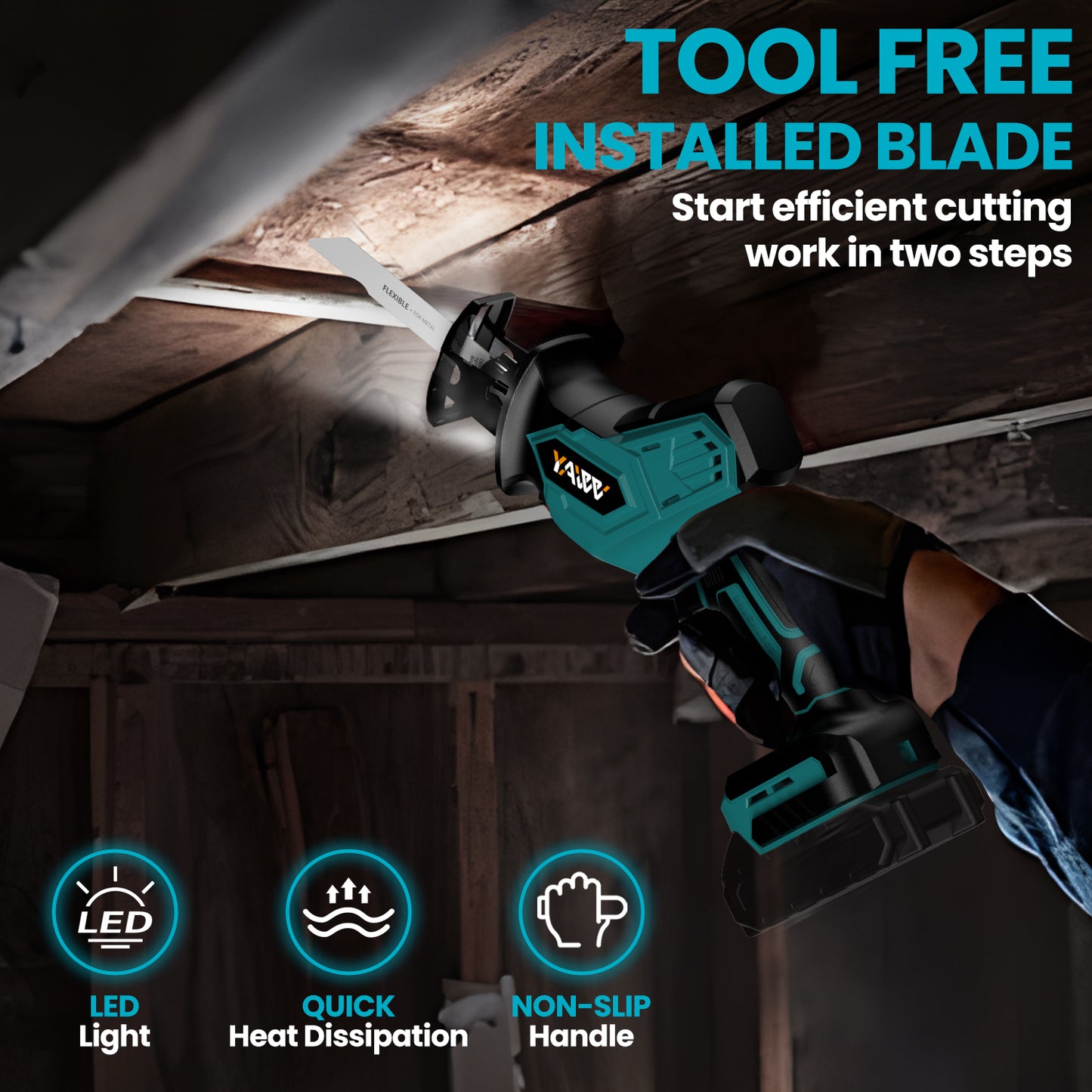 Cordless Reciprocating Saw for Makita 18V Battery, 3 Variable Speed 0-3500 Brushless Recipro Saw, Tool-free Blade Change, 4 Saw Blade Potable Recipro Saw kit for Wood/Metal/PVC Cuts - Tool Only