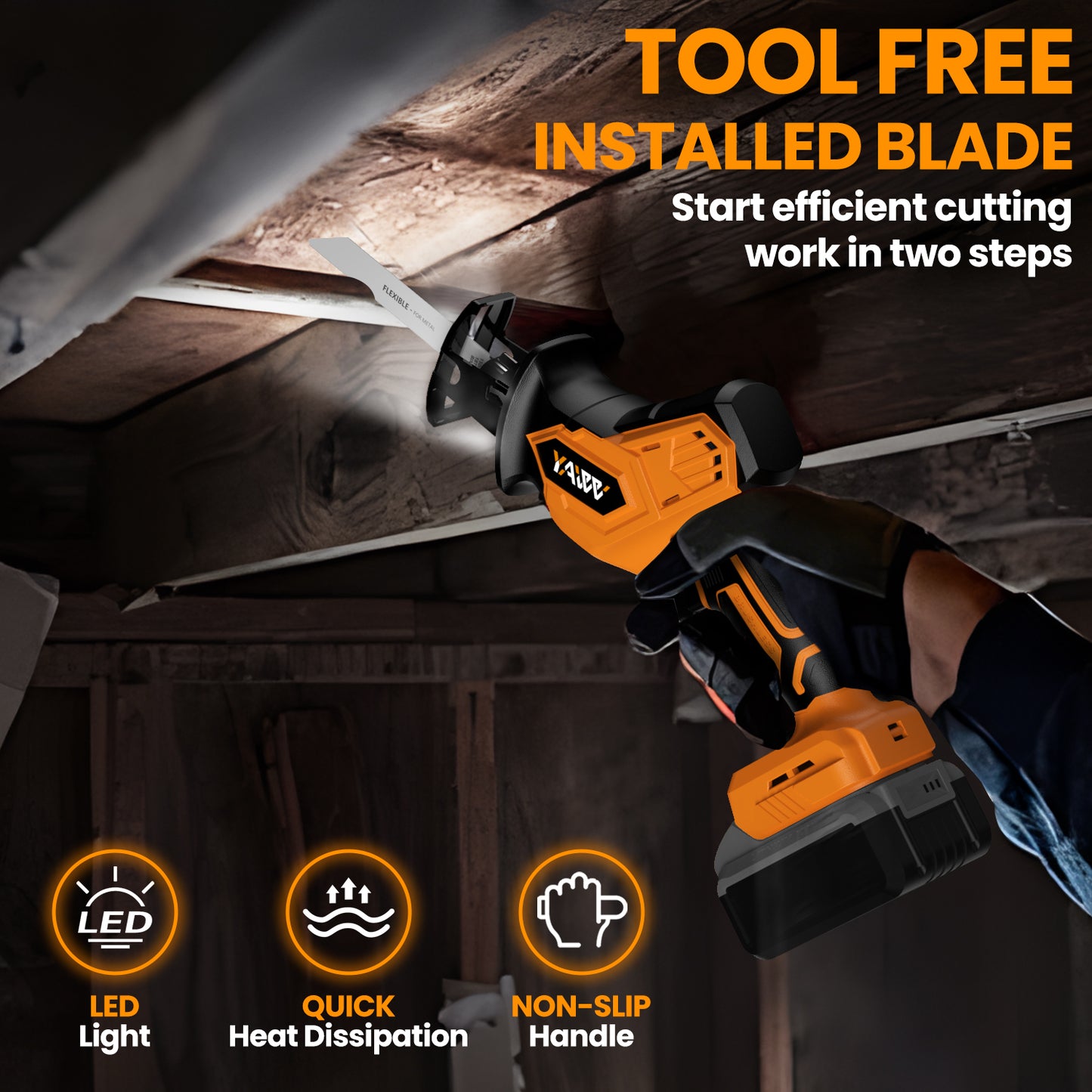 Cordless Reciprocating Saw for DeWalt 20V Battery, 3 Variable Speed 0-3500 Brushless Recipro Saw, Tool-free Blade Change, 4 Saw Blade Potable Recipro Saw kit for Wood/Metal/PVC Cuts - Tool Only