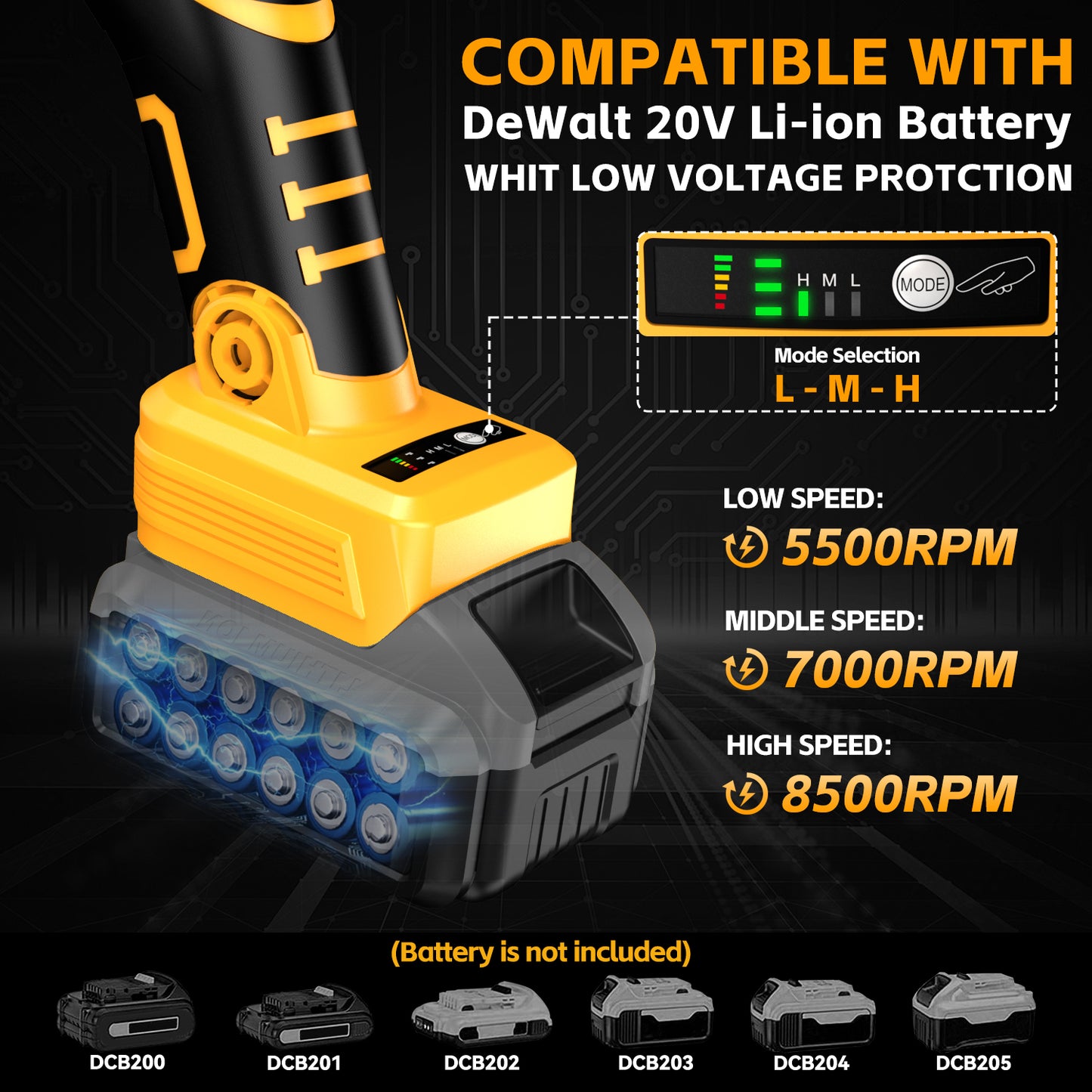 Cordless Angle Grinder for Dewalt 20V Max Battery, 3 Speed Adjustable Brushless Grinder with Up to 8500 RPM, 5/8''-11 Spindle Portable Grinder for 4-1/2'' Wheels for Cutting, Grinding(NO Battery)