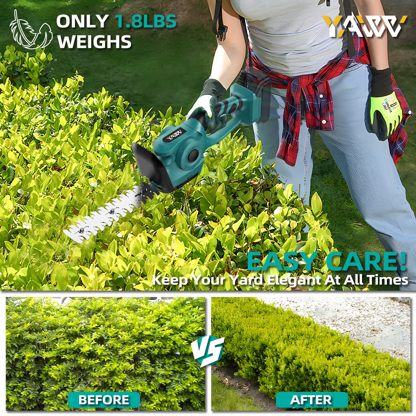 Cordless Hedge Trimmer for Makita 18V Battery(Battery not Included), 2 in 1 Handheld Hedge Trimmer with Grass Shear & Shrubbery Trimmer, 45° adjustable Grass Trimmer for Yard Lawn, Backyard, Garden