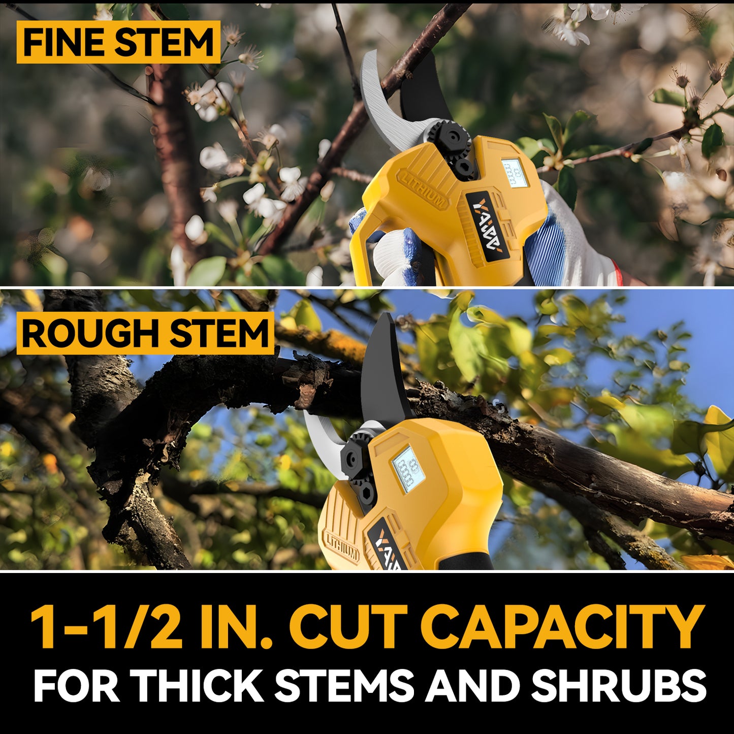 Brushless Electric Pruning Shears for DeWalt 20V Battery, Portable Cordless Pruning Shears with LCD Display＆SK5 Blades, Adjustable Cutting Diameter 0.8-1.2 Inch for Gardening Tree Pruning(NO Battery)