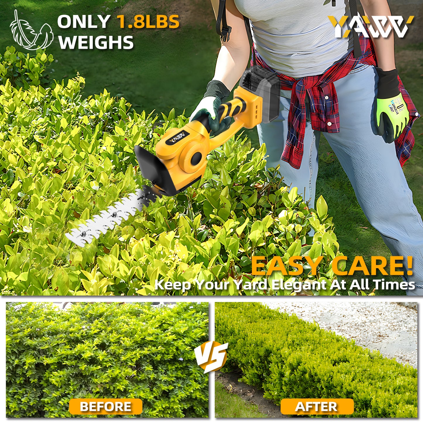 Cordless Hedge Trimmer for De-Walt 20V Battery(Battery not Included), 2 in 1 Handheld Hedge Trimmer with Grass Shear & Shrubbery Trimmer, 45° adjustable Grass Trimmer for Yard Lawn, Backyard, Garden