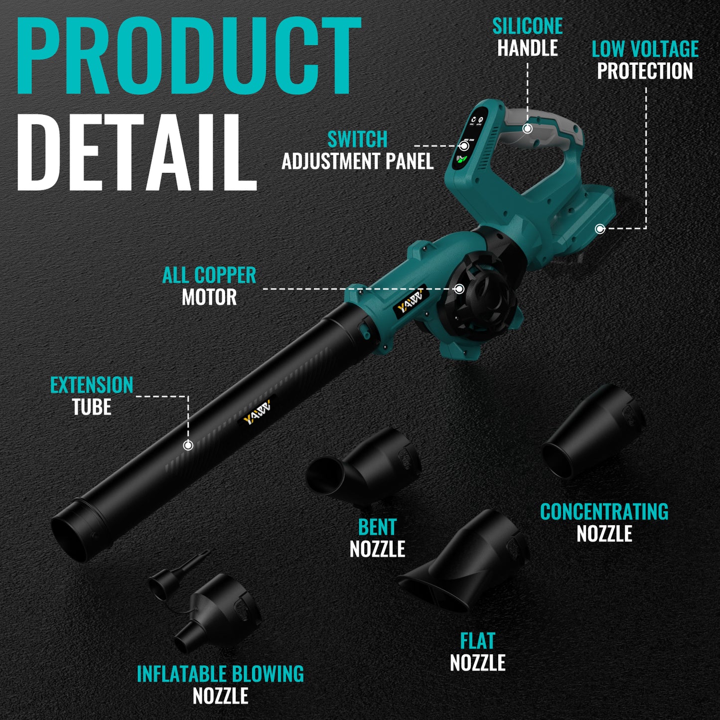 Leaf Blower, Cordless Leaf Blower for Makita 18V Battery, 3 Speed Modes Up to 200MPH, 270° Rotatable Electric Leaf Blower with 4 Blowing Nozzles for Lawn Care and Yard(Battery Not Included)