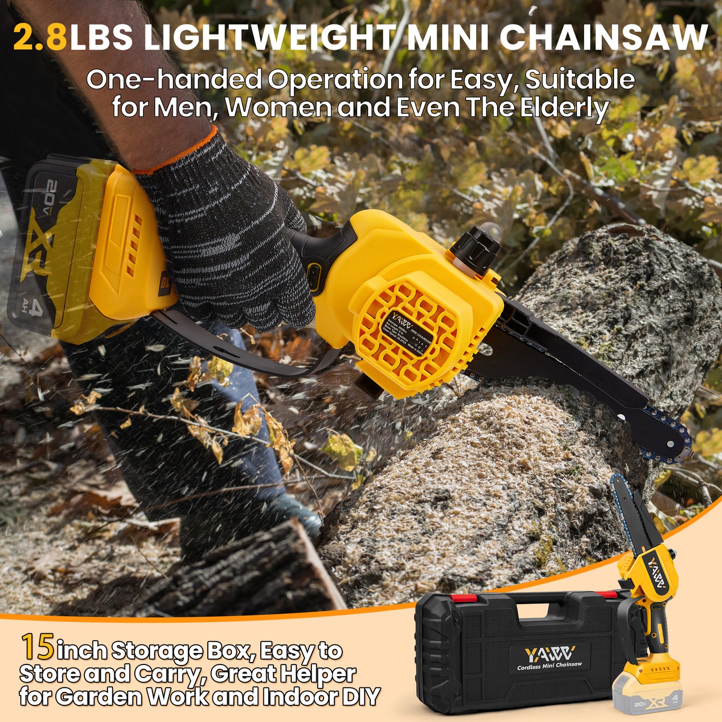 Mini Chainsaw for Dewalt 20V Max Battery, 6 Inch Cordless Chain Saw with Brushless Motor and Security Lock, Hand Mini Chainsaw with 2 Replacement Chains for Tree Pruning Wood Cutting(No Battery)