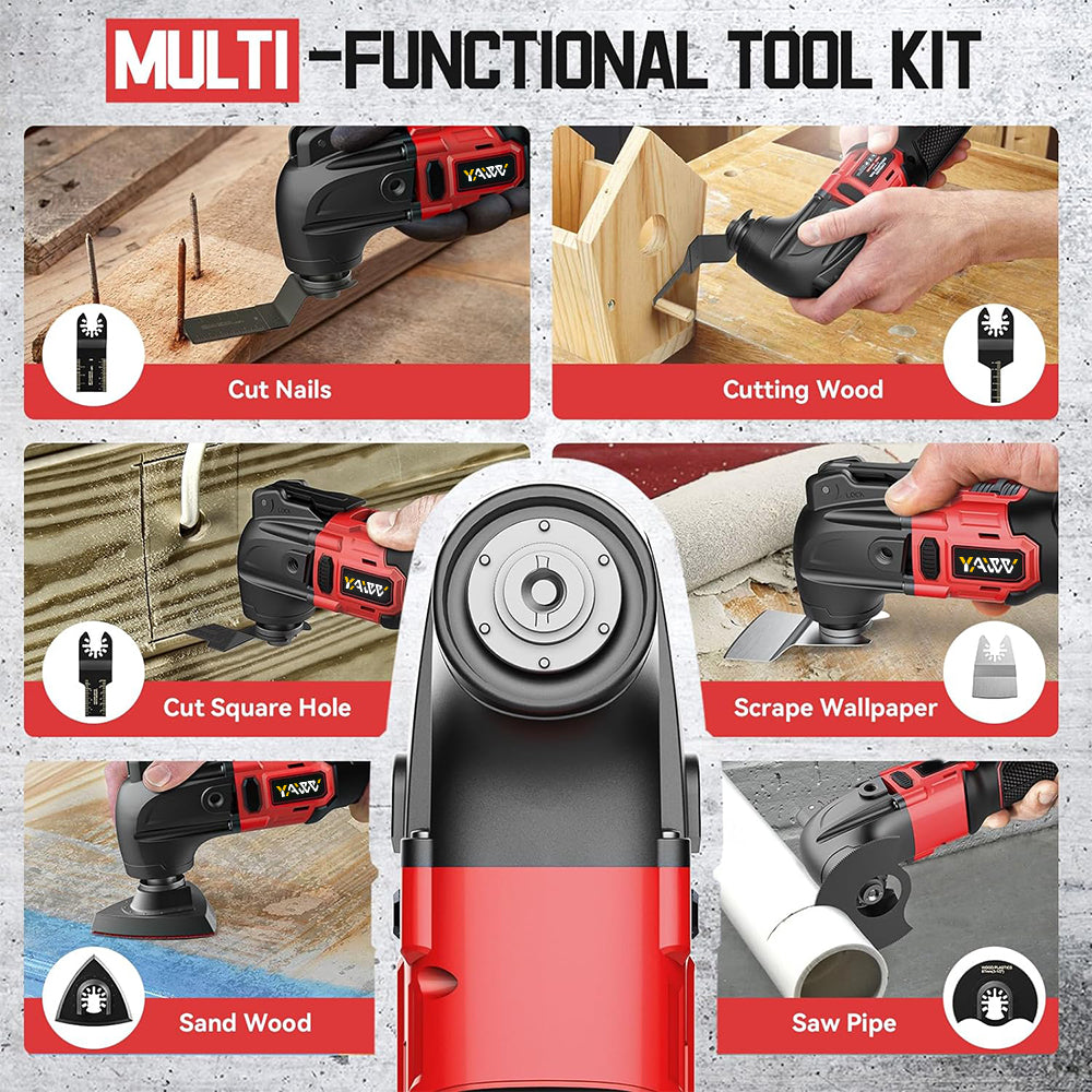 Cordless Oscillating Tool for Milwaukee 18V Battery, 6 Variable Speed Brushless-Motor Tool, Oscillating multi tool kit for Cutting Wood Drywall Nails Remove Grout & Sanding(Battery Not Included)